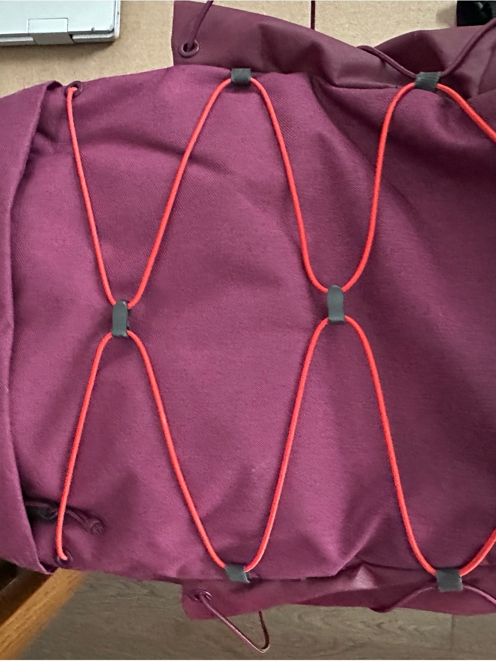 The North Face Kids Backpack Plum with Red Bungee. Computer pouch in back.